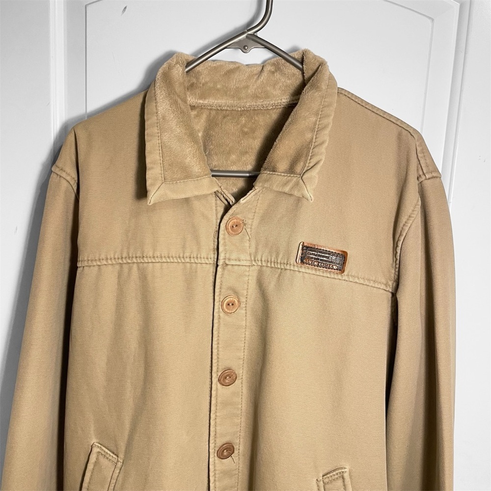 Men's Tan Jacket with faux-fur lining button up size large